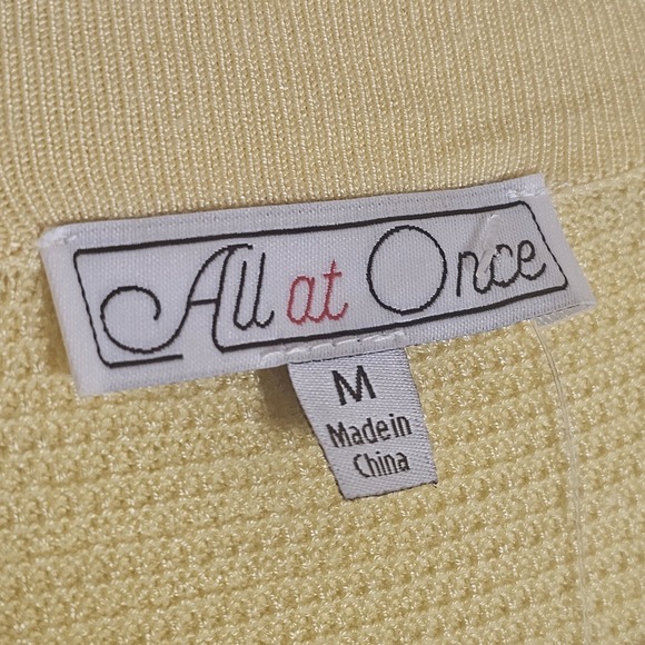 All at Once Sweater Womens Medium Yellow Waffle Knit Lace Up Tie Neck Tunic Top - Picture 7 of 15